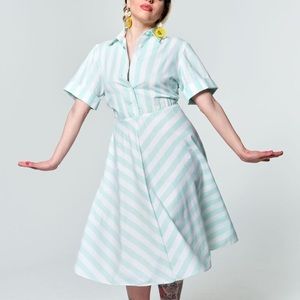 Vintage 80s Striped Shirtwaist Dress